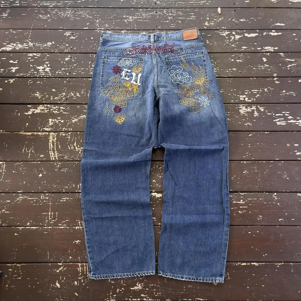 (40x34) Vintage 90s Y2K Ecko Unltd. Baggy Jeans Dragon Embroidery Skater 2000s - Picture 1 of 9